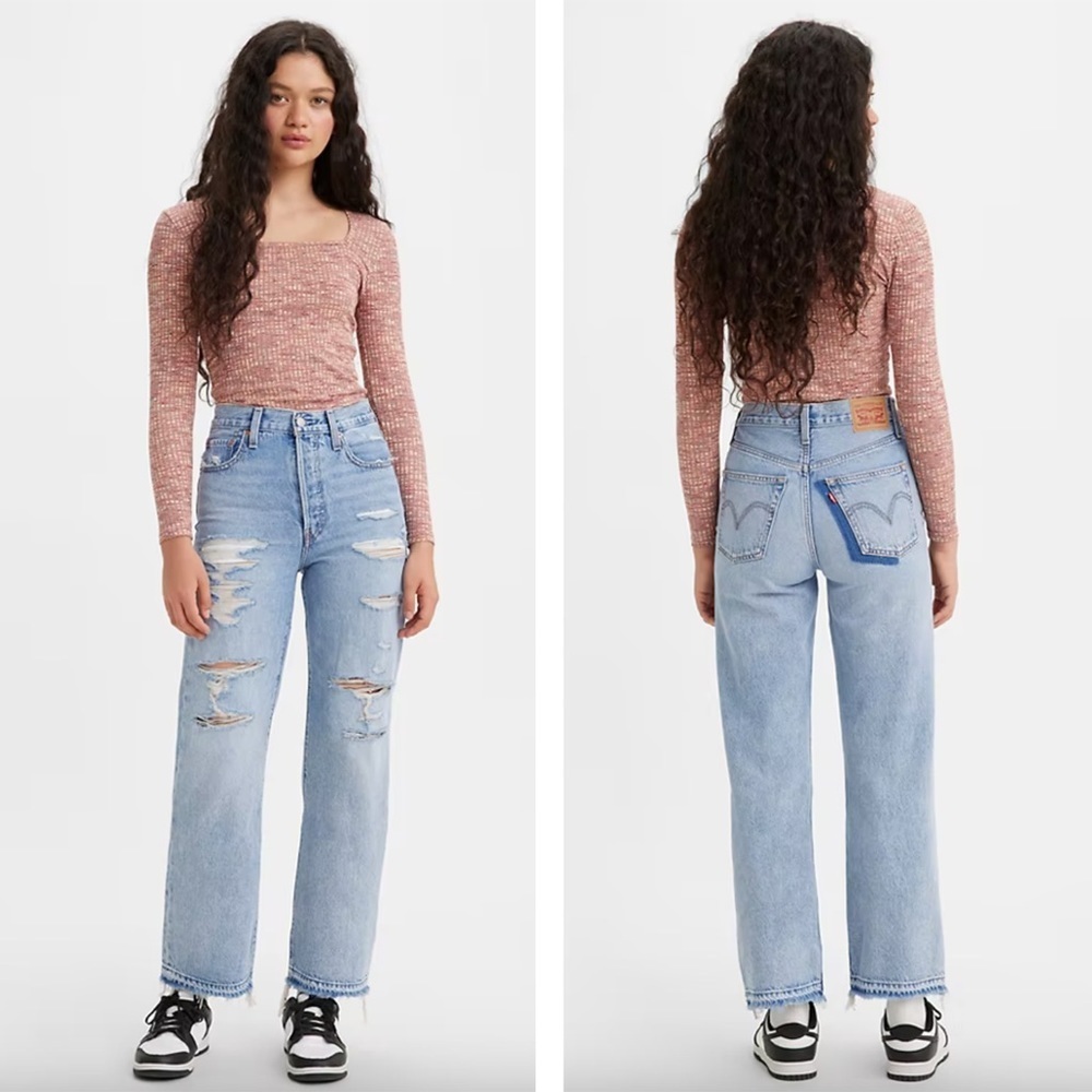Levi's - Ribcage Straight Ankle Jeans - Light Indigo Destructed - Blue